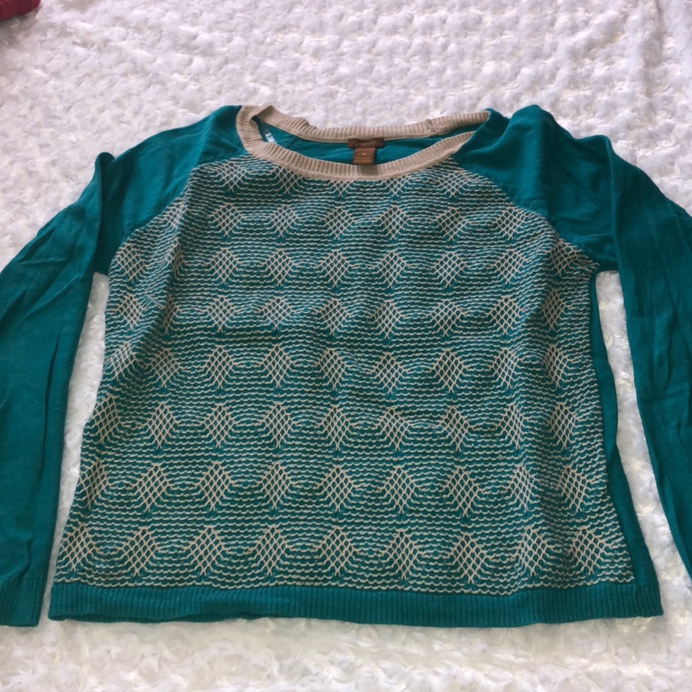 Diamond Stitched Green & Tan Sweater